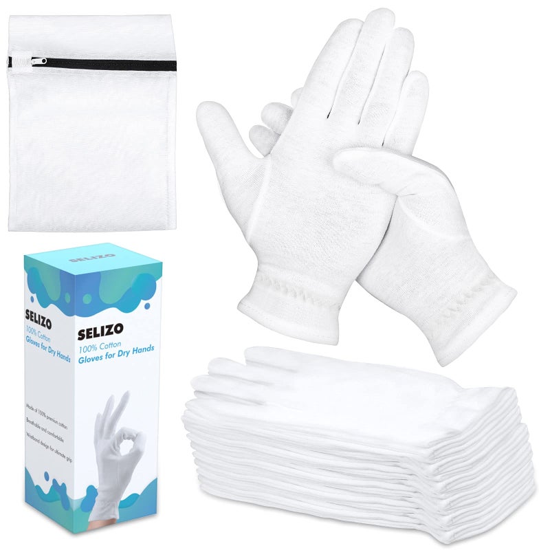 selizo 10 Pairs 100% Moisturizing Gloves for Dry Hands Overnight, Selizo 10 Pairs White Cotton Gloves for Women Eczema, Hand Moisturizer Sleeping Spa Gloves for Dry Hands Eczema - Image 1